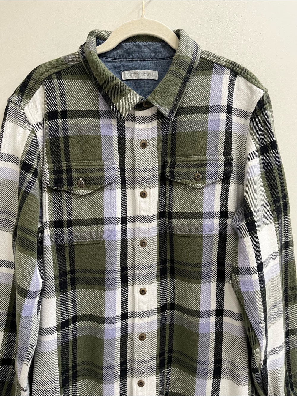 Outerknown Women's Blanket Shirt Button Ip Rugged Olive Essex Plaid Woman’s XL - Picture 8 of 13